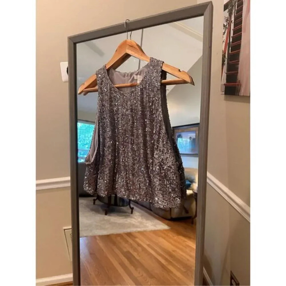 H&M Sequins Cropped Top Size XXXL‎ /3XLFray Silver - Picture 2 of 5